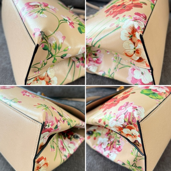 Gucci authentic top handle bag blooms pattern pink leather medium w strap - Picture 11 of 16